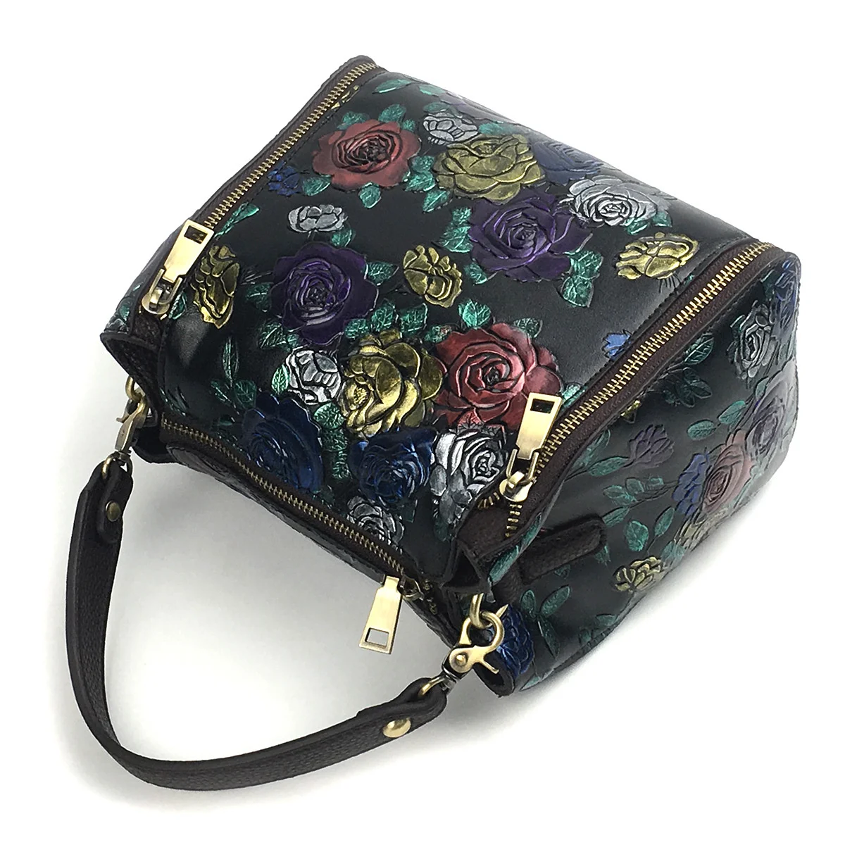 Genuine Leather Top Handle Messenger Bag Tote Handbag Floral Women Natural Skin Real Cowhide Cross Body Shoulder Bags