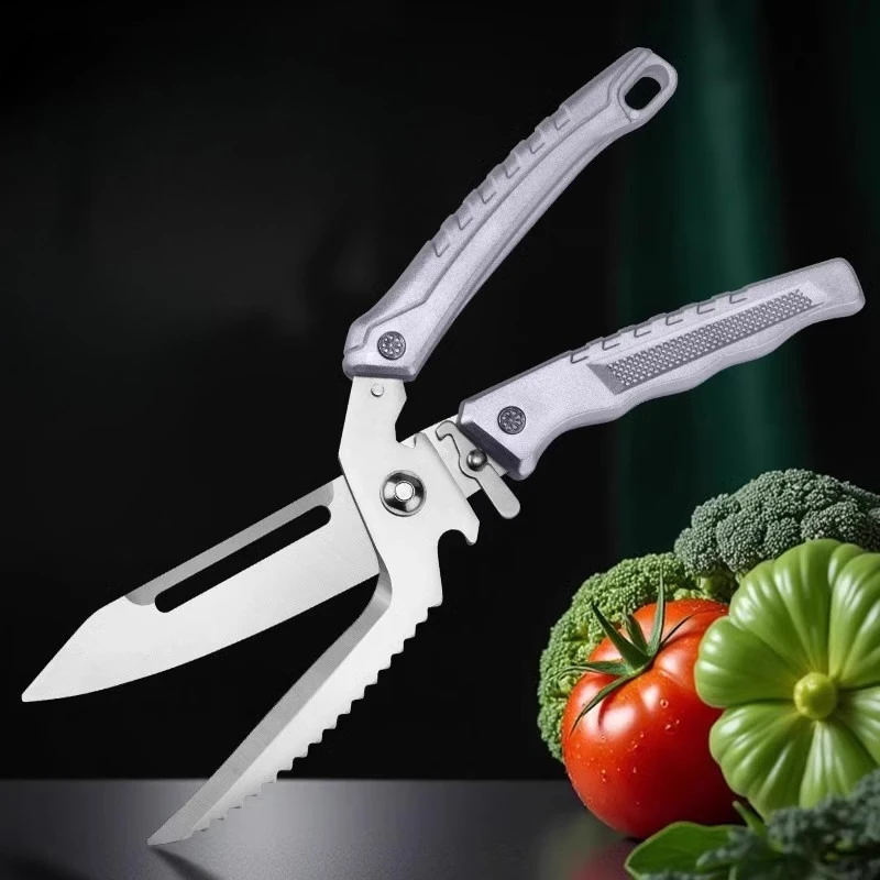 Tijeras de Cocina Multifuncionales de Alta Resistencia, Tijeras Afiladas de Acero Inoxidable, Ideales para Cortar Aves, Pescado, Carne y Huesos