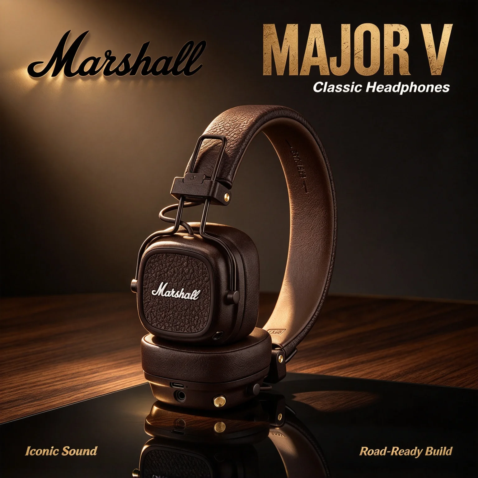 Marshall Major V Wireless Bluetooth Headphones, Balanced Sound Profile, Long Playtime, Great for Travel and Office Listening