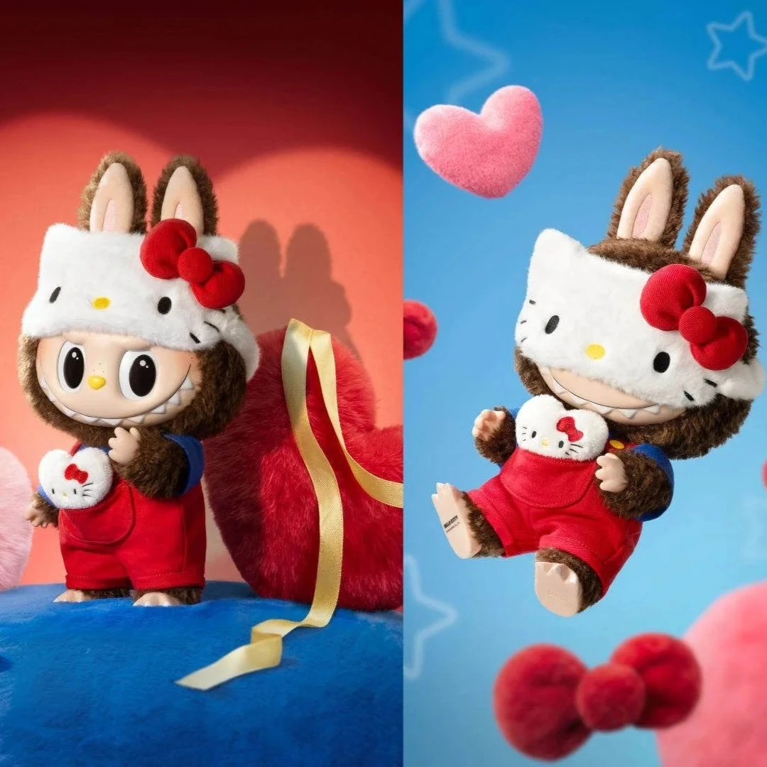 

POP MART LABUBU THE MONSTERS × HELLO KITTY Большая кукла-сюрприз высотой 38 см, креативная коллекция подарков на день рождения, в наличии