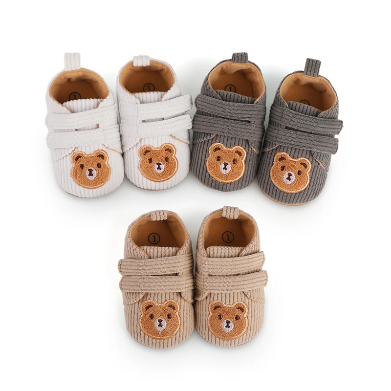 Chaussures décontractées pour bébés filles et garçons, semelle en PVC coordonnante, broderie d'ours, chaussures pour tout-petits, printemps et automne, 0-18 mois