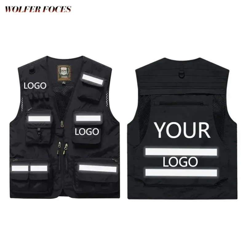 Sports Tactical Vest for Men Fishing Logo Custom Reflective Hunting Mantel Multi-pocket Camping Sleeveless Jacket Embroidered