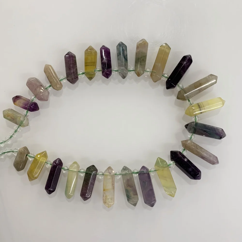 Natural Colored Fluorite 6-12x20-45mm Faceted Hexagonal Pillar  Top of The Hole DIY Charm Pendant Necklace Jewelry Making