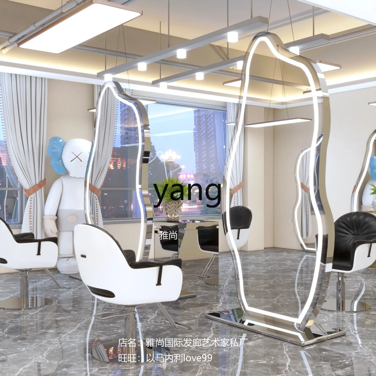 CX for Hair Salon Dressing Table Barber Shop Single-Sided Wall-Mounted Mirror Double-Sided Floor