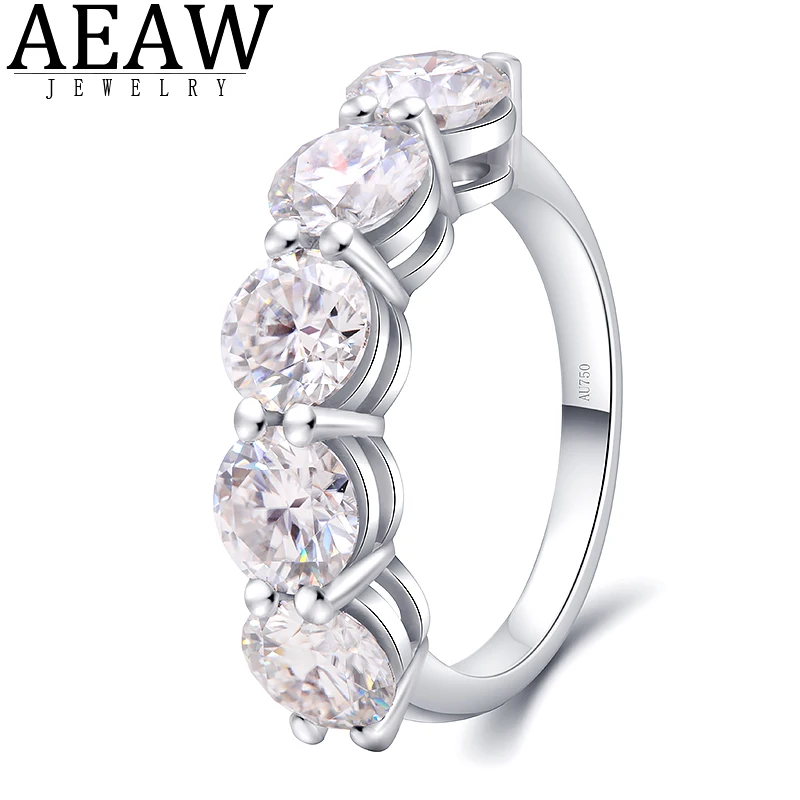 AEAW 14k white Gold 4ctw 6mm 5pcs DEF VS-VVS Round Cut Engagement&Wedding Lab Grown Diamond Band Ring for Women