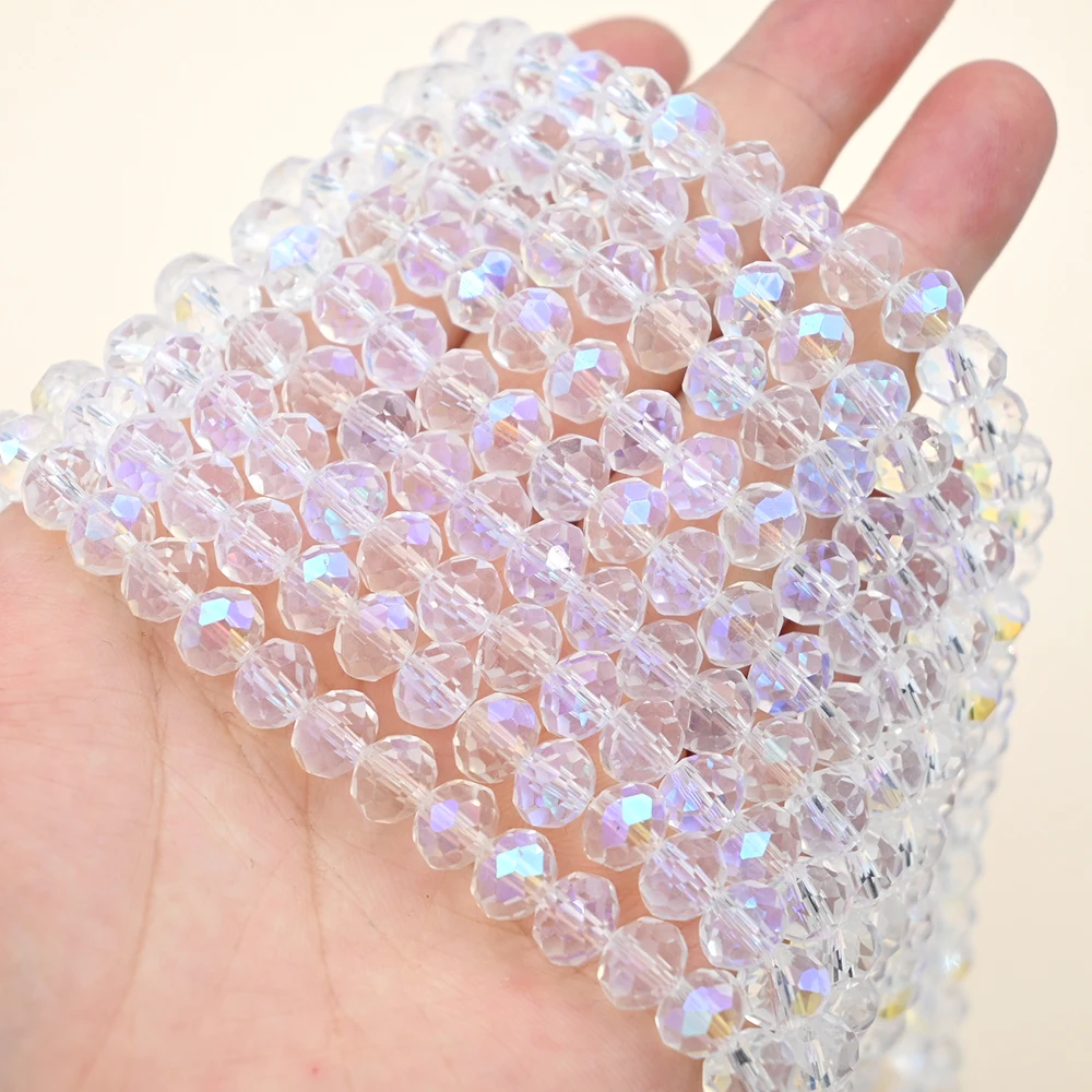 

4 6 8mm Ab Clear Transparent Austria Faceted Crystal Beads Flat Round Glass Beads For Jewelry Making Diy Bracelet Necklace 15''