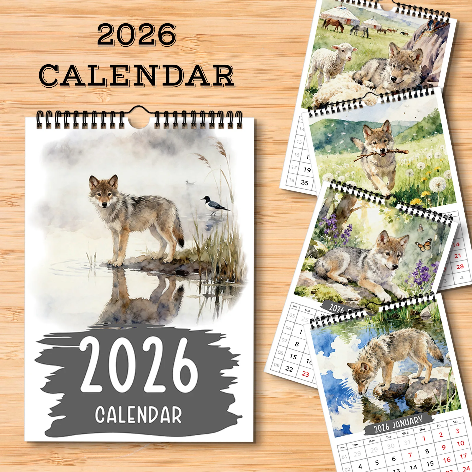 

1PC 2026 Wall Calendar, Wolf Monthly Wall Calendar, A4 Size, Perfect For Home Or Office Decor, Ideal Christmas & New Year Gift