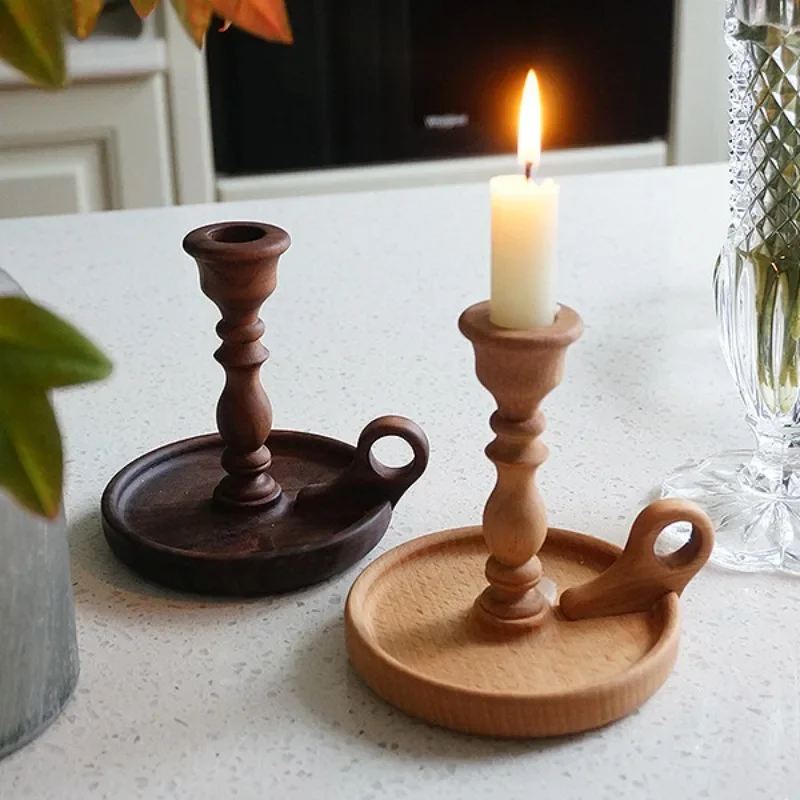 Candelabros de madera, candelabros cónicos madera granja, candelabros bohemios, decoración para mesa comedor, fiesta en