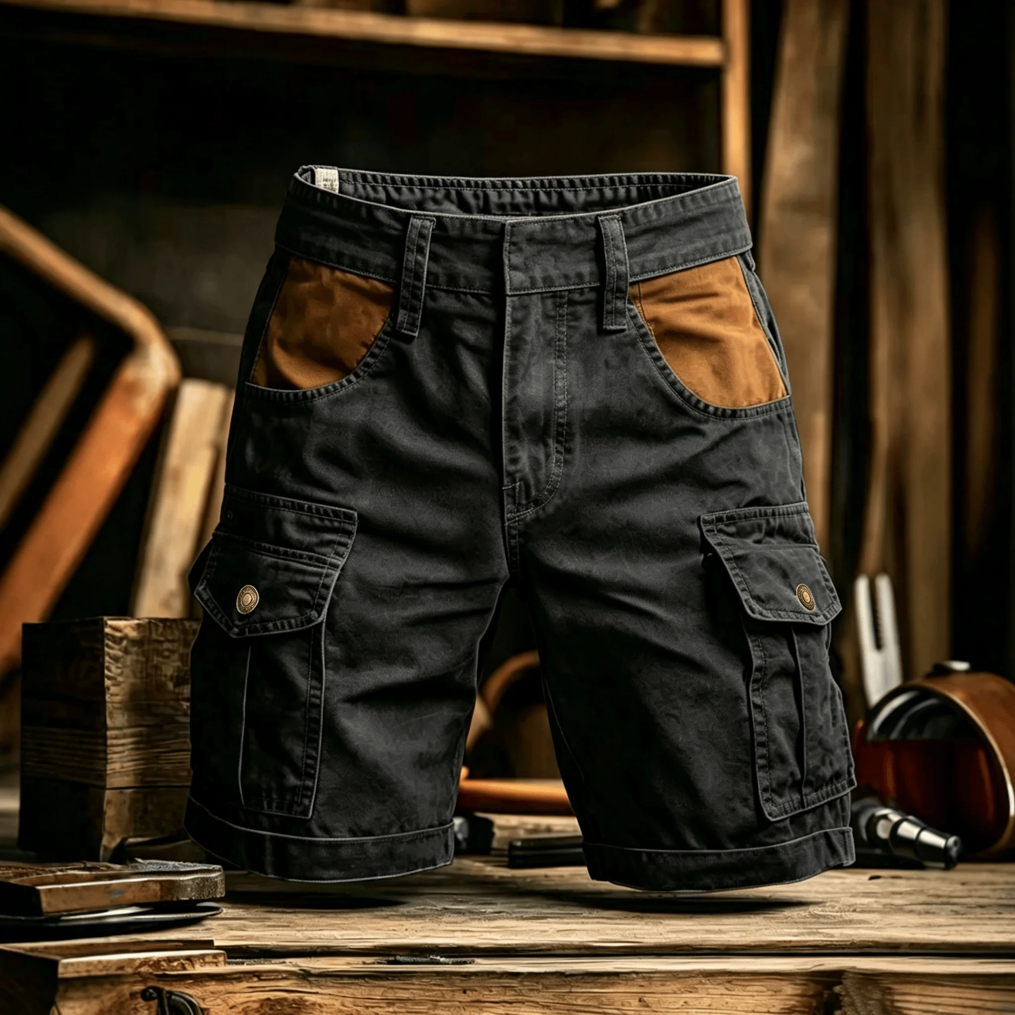 100% Baumwolle Herren Cargo-Shorts Sommer Amerikanischer Street-Punk-Stil Gespleißte Freizeitshorts Outdoor Herren Multi-Taschen-Sportshorts – Detail 4
