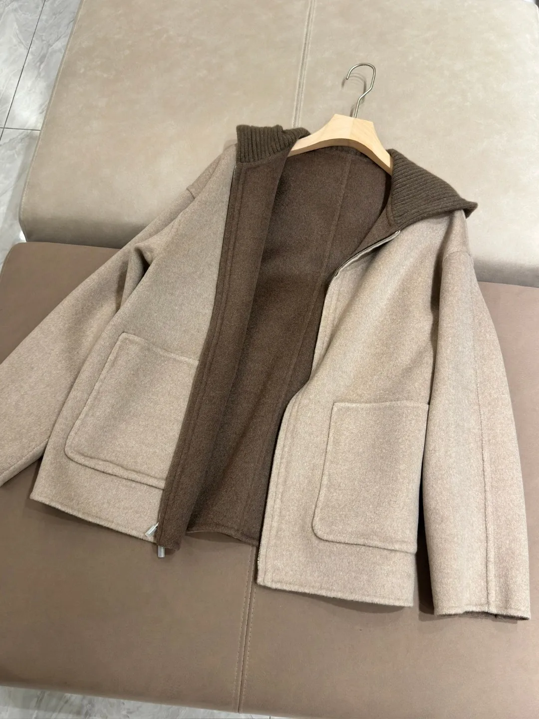 ( High-value customized products do not support Returns ）Hooded 100% Cashmere Coat Reversible