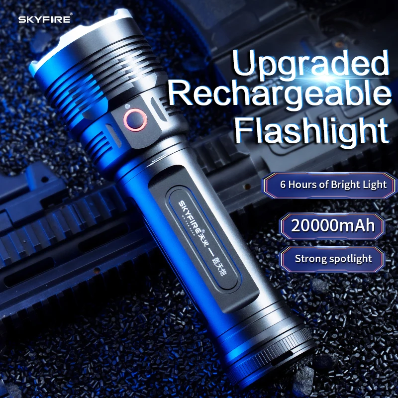 SKYFIRE 2022 HTP Series LED Flashlights Type-C USB Rechargeable 4 Mode High Lumen Outdoor Waterproof Window Hammer SF-496