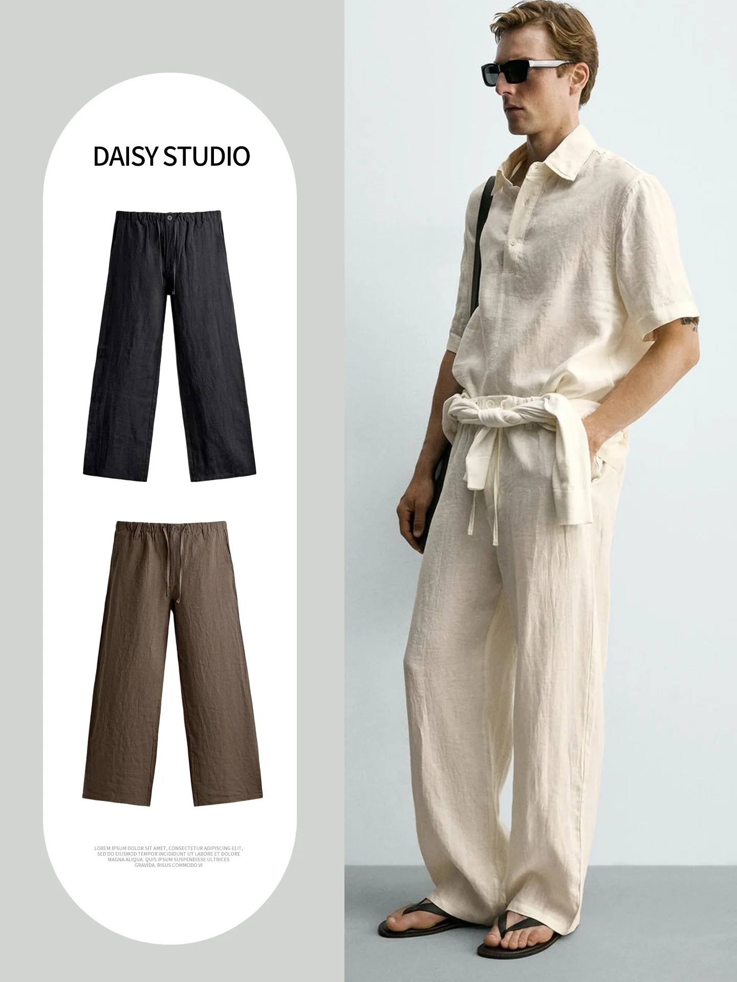 Loose Fit Casual Long Pants for Men Adjustable Waist Elastic Belted Autumn New Arrival Polyester Fiber Straight Leg Trousers