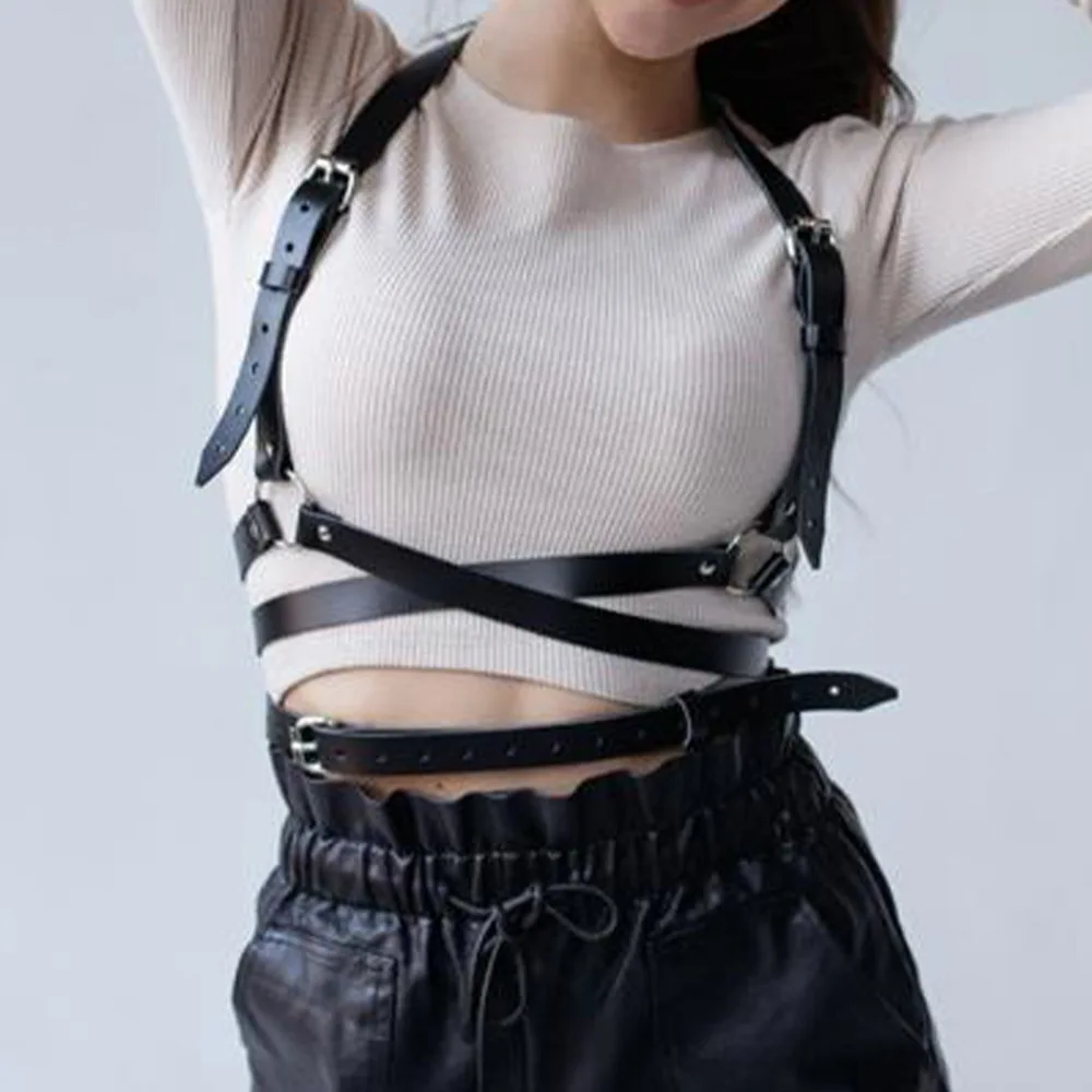 

Sexy Women Chest Harness Belt Leather Body Bondage Sword Belt Fashion Goth Lingerie Suspenders Body Harness Festive Clothes