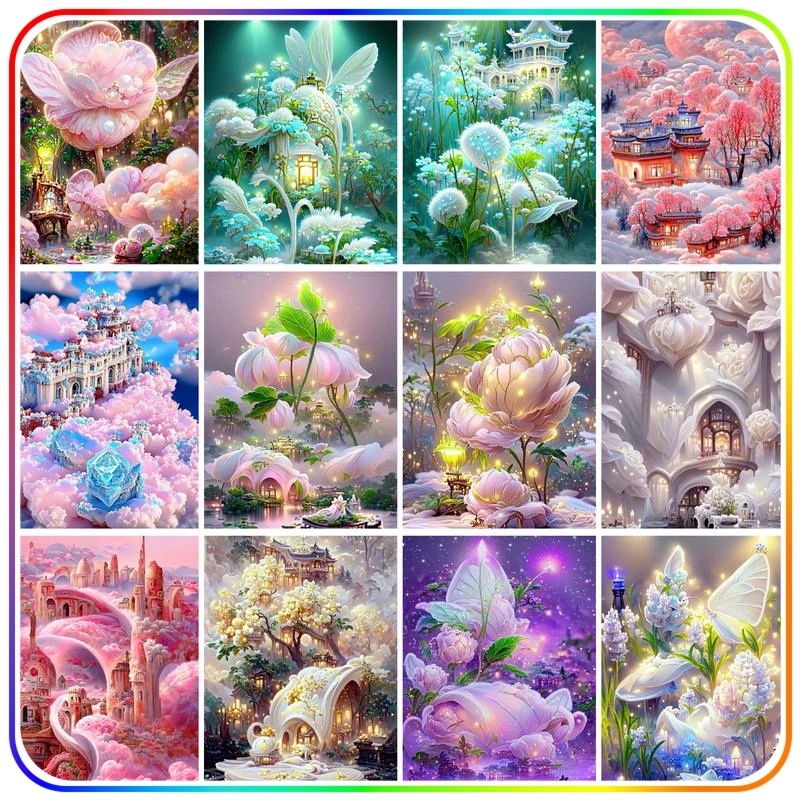 

SDOYUNO Diamond Painting For Beginner House Flowers Anime Forest Wall Art Picture 5D Diamond Art Living Room Decoration