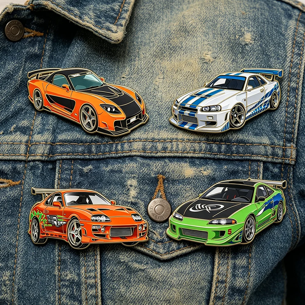 4pcs Creative Sports Car Enamel Pins Set Cartoon Brooch Lapel Pin Badge for Backpack Clothing Fashion Jewelry Accessory
