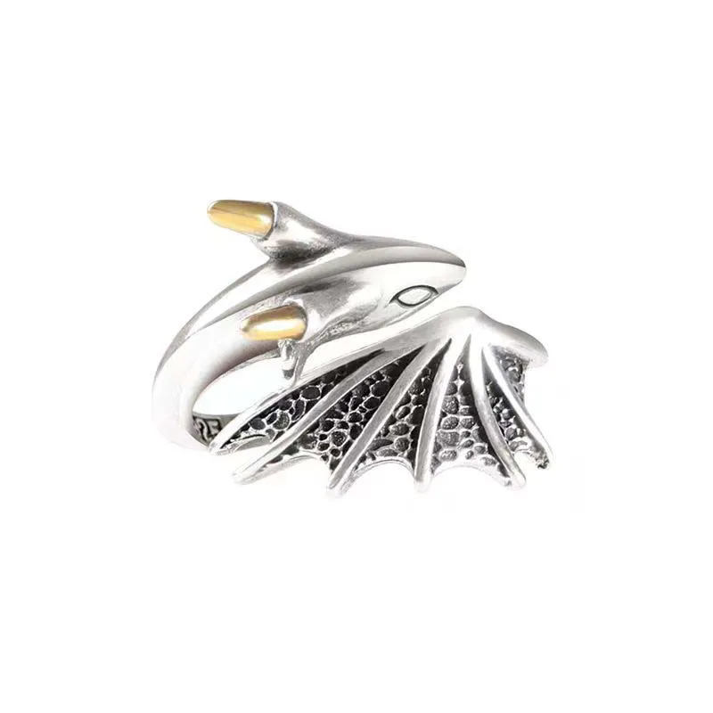 Persönlicher Retro-Ring mit Kleinem Fliegenden Drachen für Männer, Exquisiter Vintage-Schmuck, Hip-Hop Offener Verstellbarer Ring