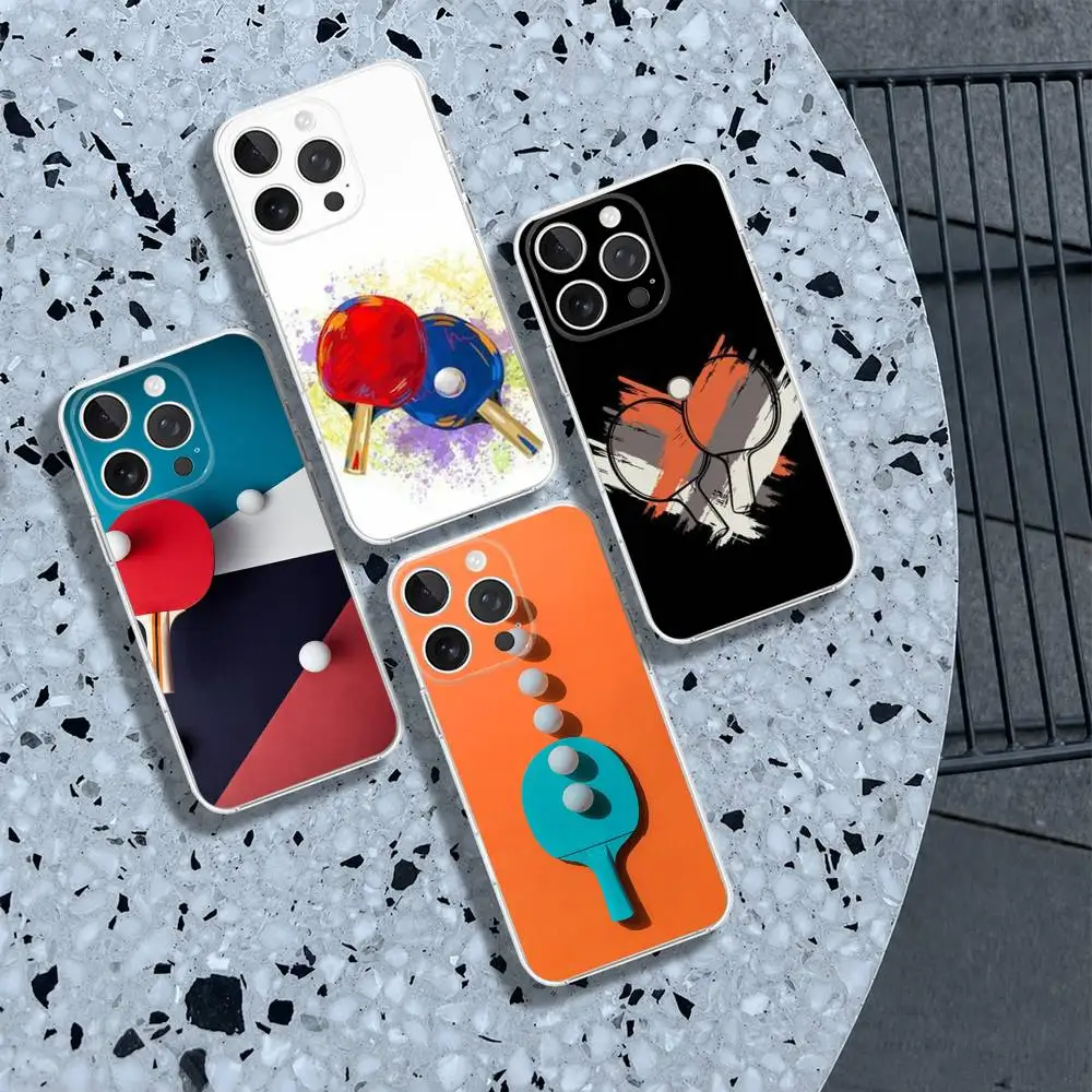 

Table Tennis Racket Ping Pong Phone Case For iPhone 17 16 15 14 13 12 11 Pro Max Plus X XS XR Mini Transparent Soft Cover