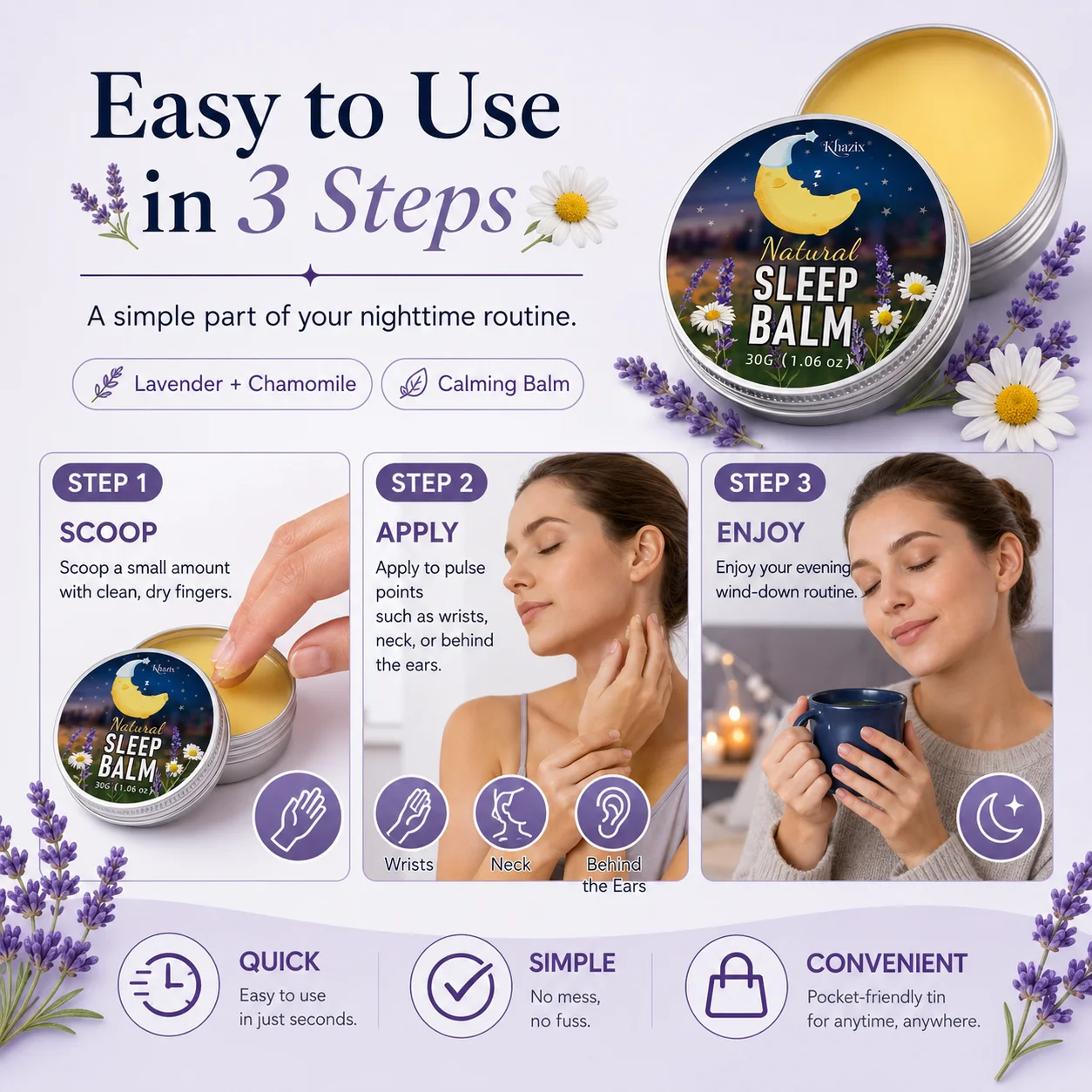 Schlafcreme – Tief feuchtigkeitsspendender und langanhaltender Duft, Lilien- und Chrysanthemen-Rosmarin, tragbare Nachtcreme, geeignet für – Detail 3