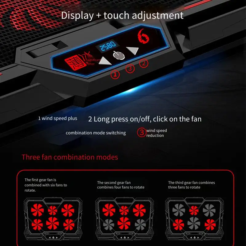 2025 New Thin Ice six-fan touch laptop cooler for gaming laptops Laptop Universal Strong Winds Mute Cooling Base Laptop