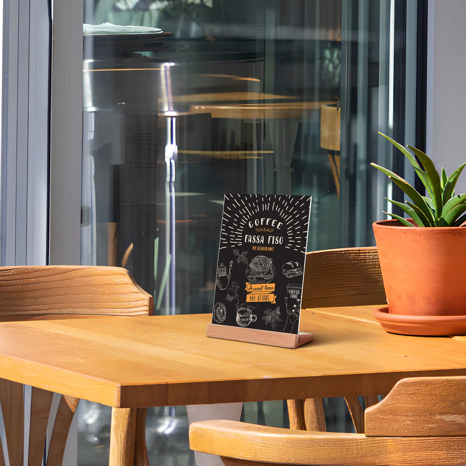 

2Pcs Clear Acrylic L Shape Sign Stand Tabletop Display Holder with Sturdy Wood Base Multi Angle Visibility Brochure Menu Card
