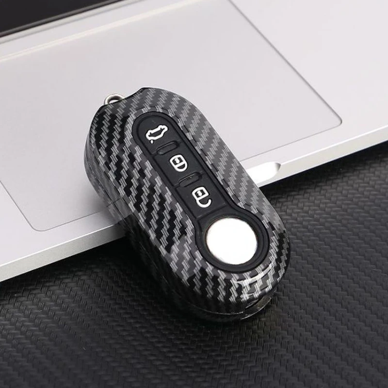 Carbon Abs Car Key Fob Shell Cover for FIAT 500 500L 500X Abarth 3-Button Folding Key