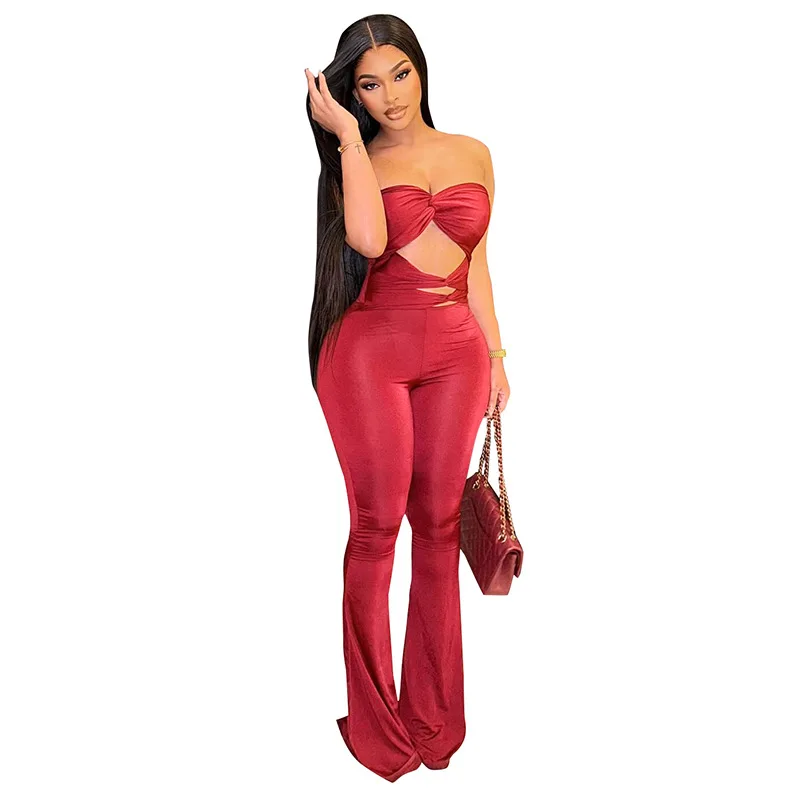 

2025 Long Jumpsuit Woman Flared Fitness Jumpsuits for Women Red Off Shoulder Woman Jumpsuit Sexy Sleeveless Backless Overalls
