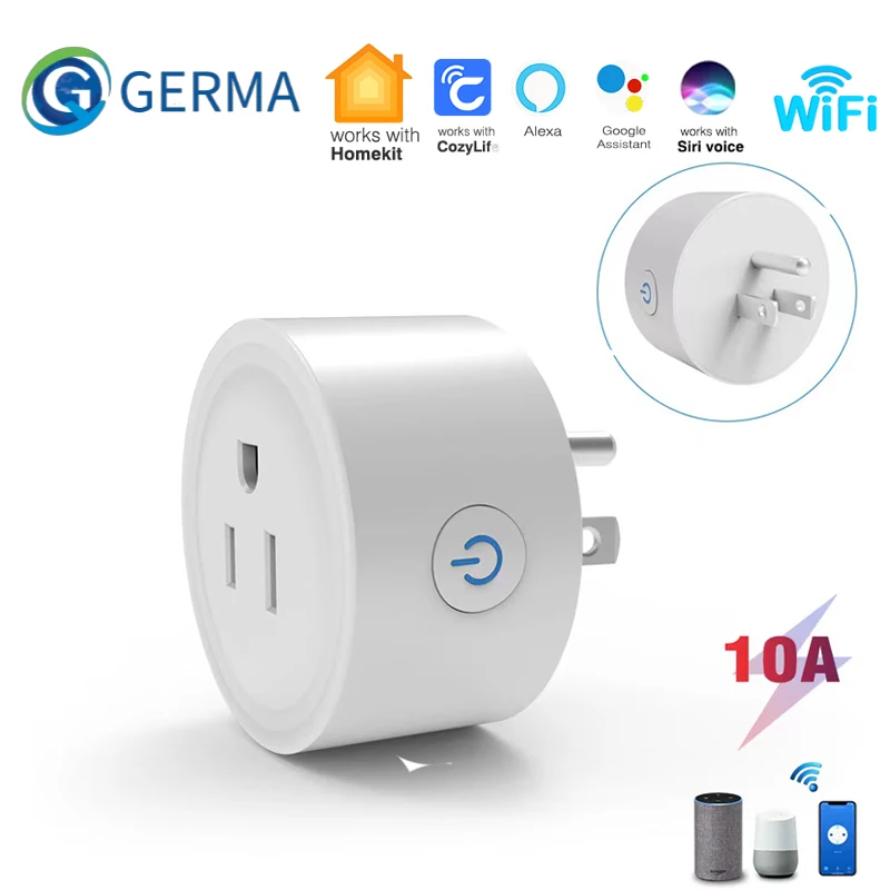 

GERMA WiFi US Smart Plug Socket Adaptor 10A Wireless Remote Siri Voice Control Power Socket Outlet Timing Apple Homekit For IOS