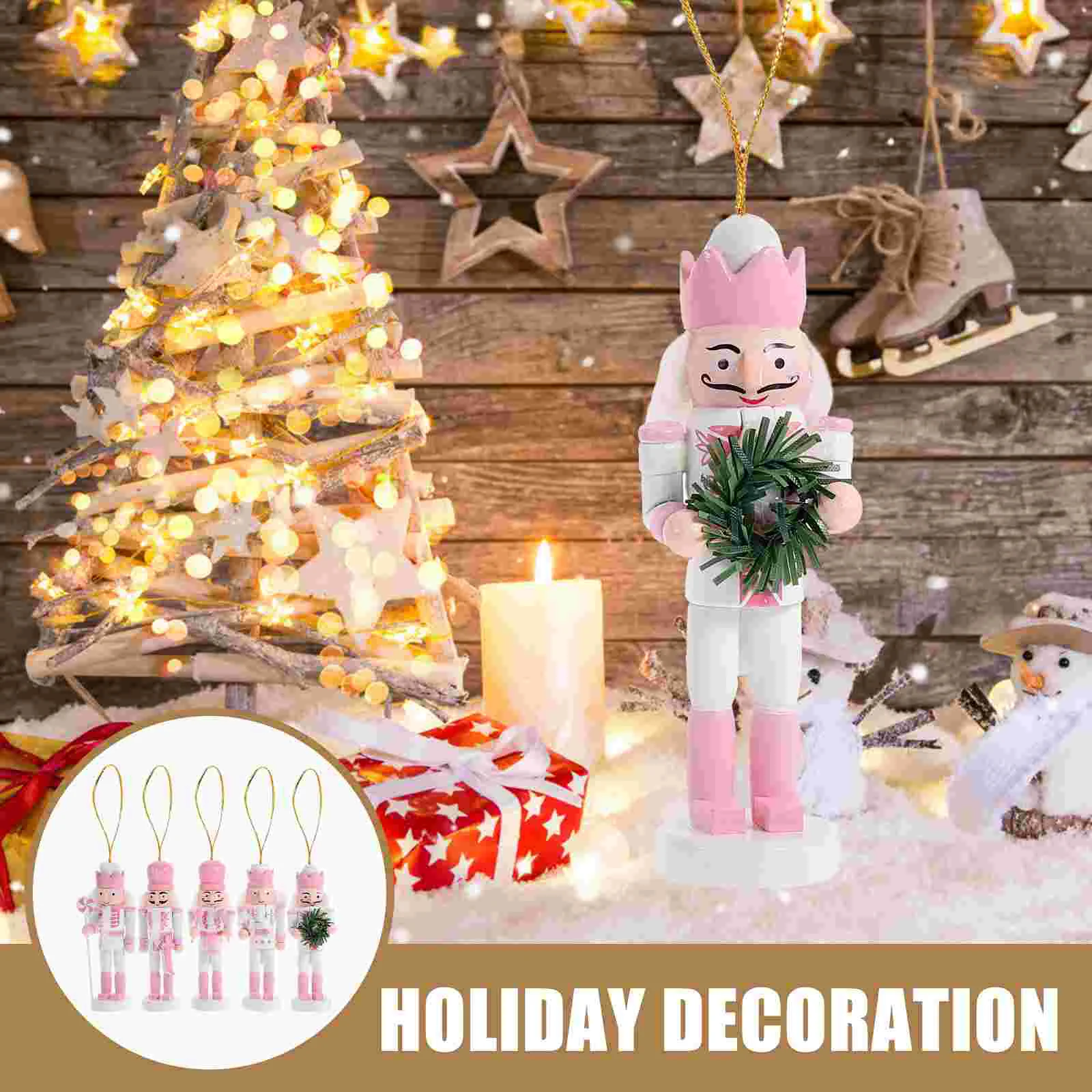 5 Pcs Wood Nutcracker Hanging Nutcrackers Ornaments Crafts Puppet Decorate Toys