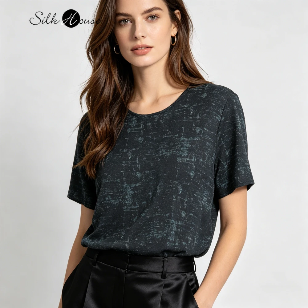 

Plus Size Women's Summer Casual Clothing 100% Natural Mulberry Silk Electric Spinning Round Neck Short Sleeved Loose T-shirt
