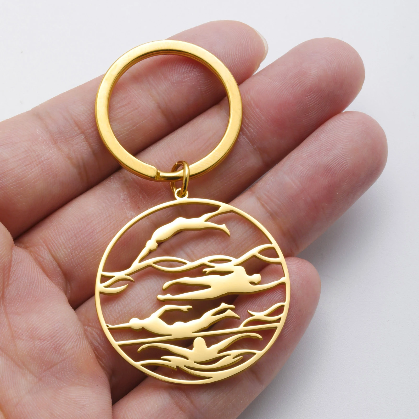 COOLTIME Sporte reignis Schwimmen Basketball Anhänger Schlüssel bund Edelstahl Sportler Schlüssel ring Auto Schlüssel bund Sport liebhaber Schmuck – Detail 9