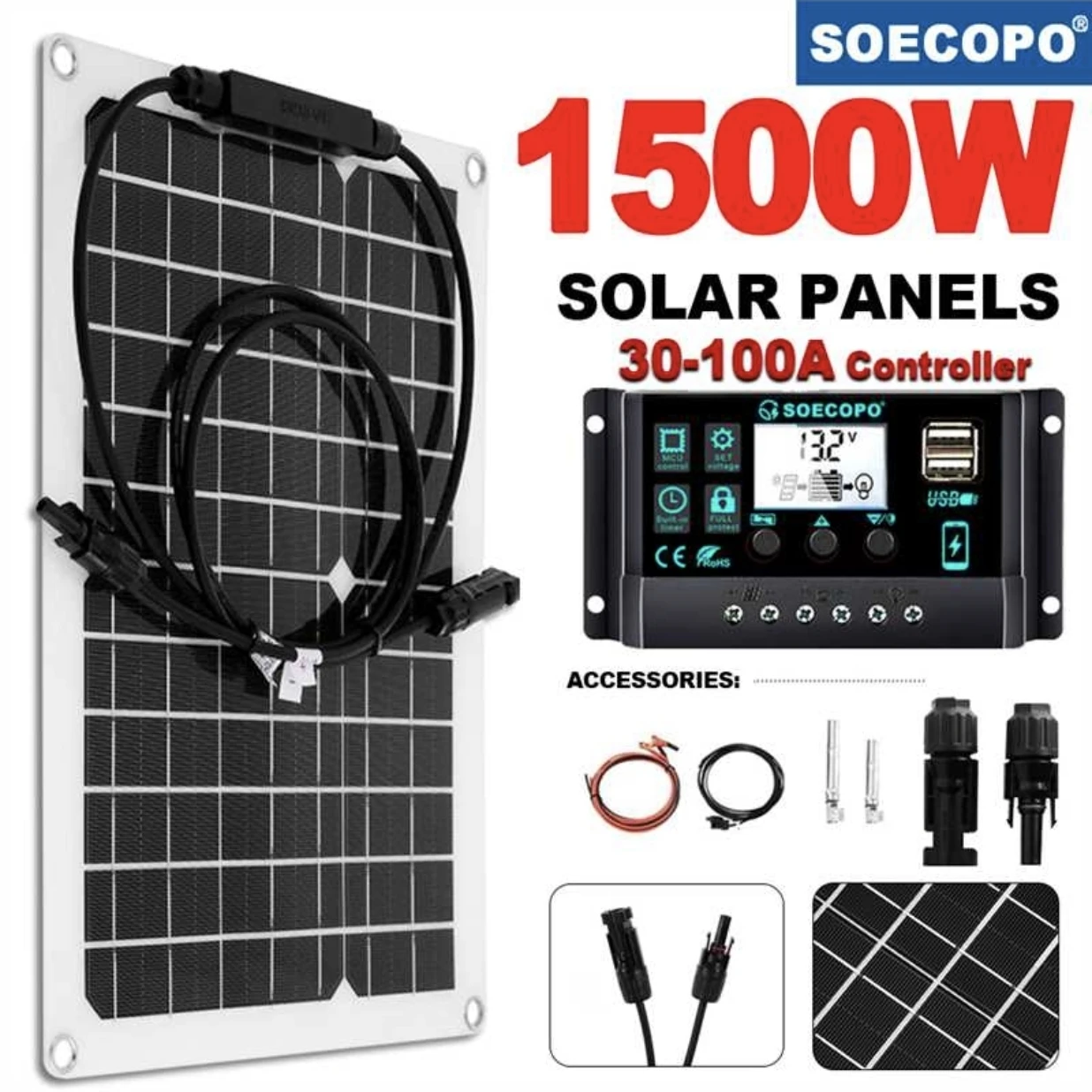 

Flexible Solar Panel + Smart Controller Kit High-Efficiency Power Waterproof for RV/Boat/Off-Grid Use CE & RoHS Certifie