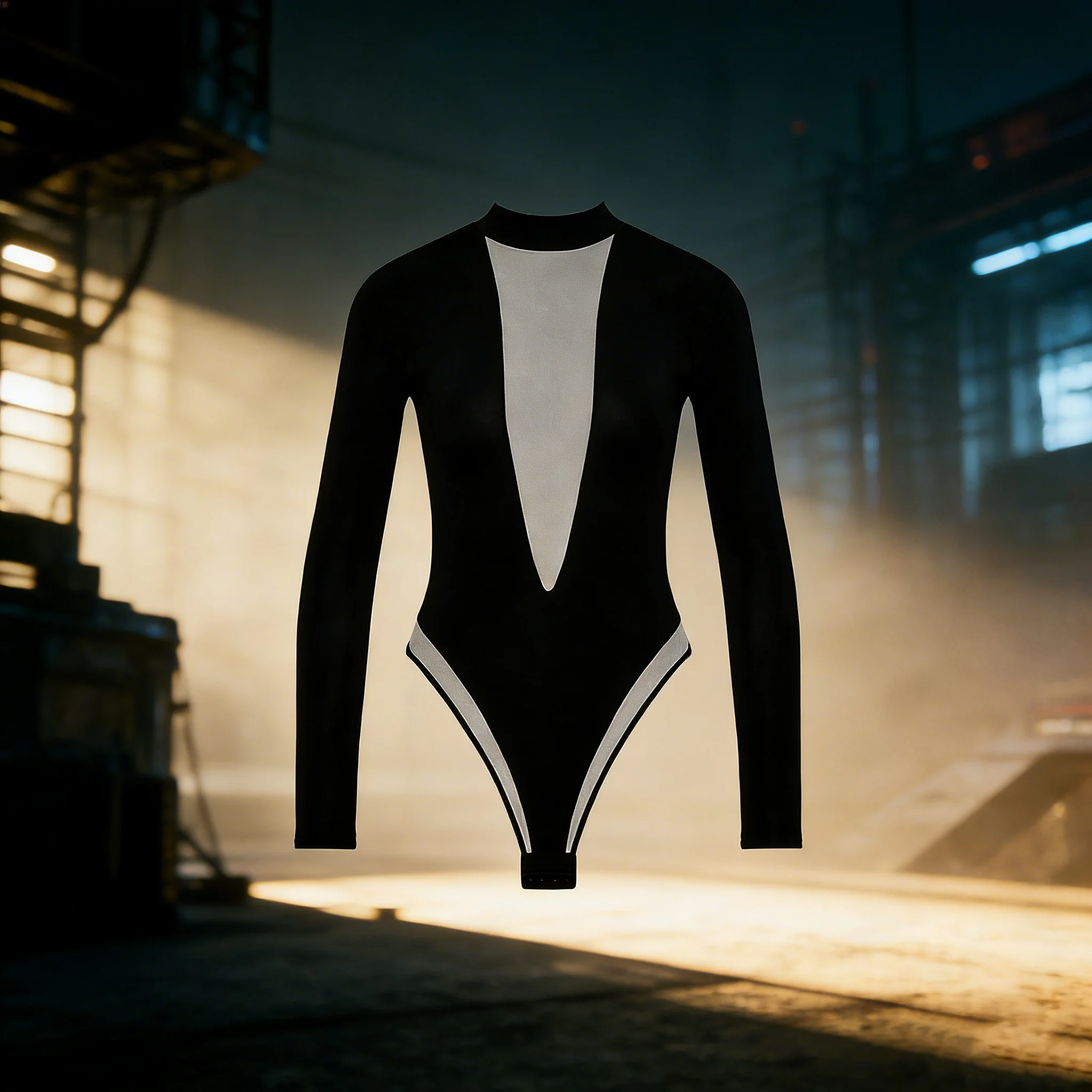 

Spring-Summer Deep-V Neck Mesh-Panel Long-Sleeve Jumpsuit