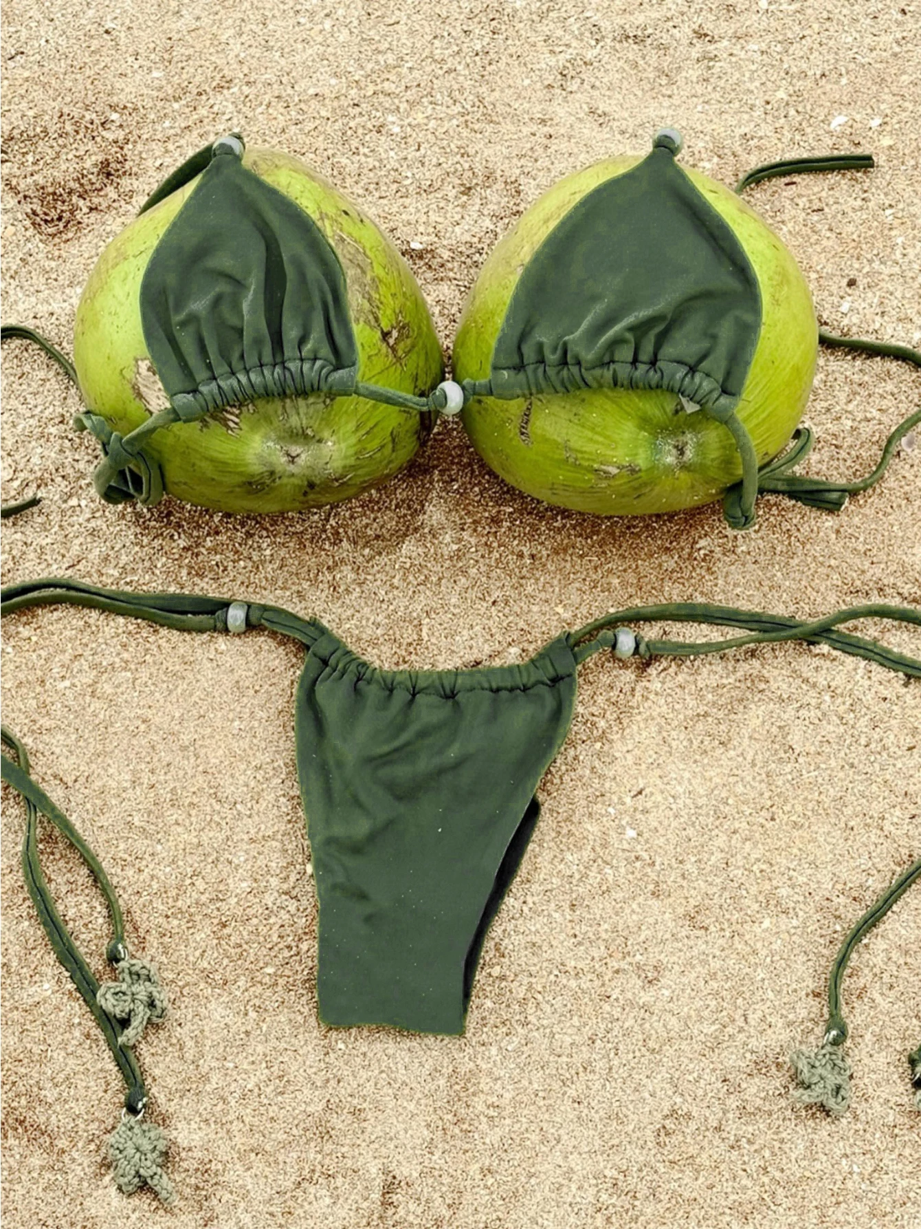 

2026 New Sexy Beads Bikini Green Swimwear Women Brazilian Biquini Low Waist Swimsuit Padded Monokini Female Bathing Suit