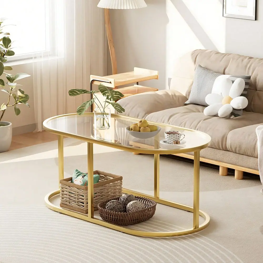 

Table Black Glass Coffee Table For Living Room, Oval Glass Table Center Table With Sturdy Metal Frame,Modern Tempered Glass Acc