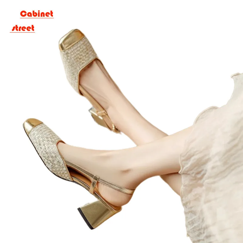 

2024 Summer Square Head Baotou Women's Sandals Ladies Fairy Wind Outside Wear with Skirt Female High Quality Women Shoes Pumps
