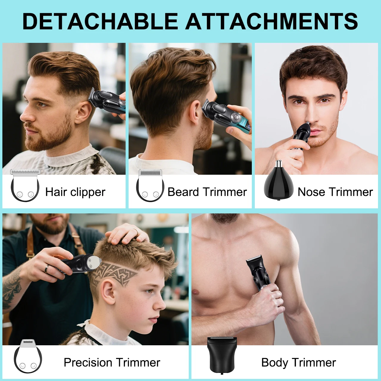 Hatteker 5-in-1 Elektrischer Haarschneider für Männer, Pompadour-Schnitzerei, Friseursalon-Haarschneidemaschine, Trimmer, Messer, Einstellbare Geschwindigkeit, Friseurwerkzeug – Detail 4