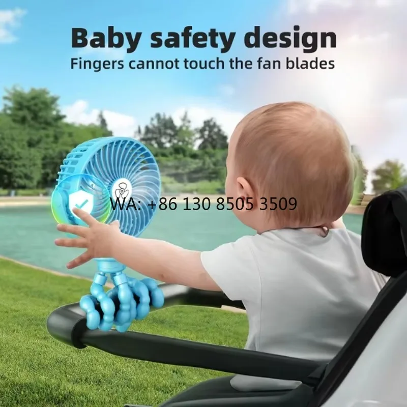 Factory Wholesale Mini Stroller Octopus Portable Wearable USB Rechargeable 360 Degrees Rotatable Fan Car RV Mini
