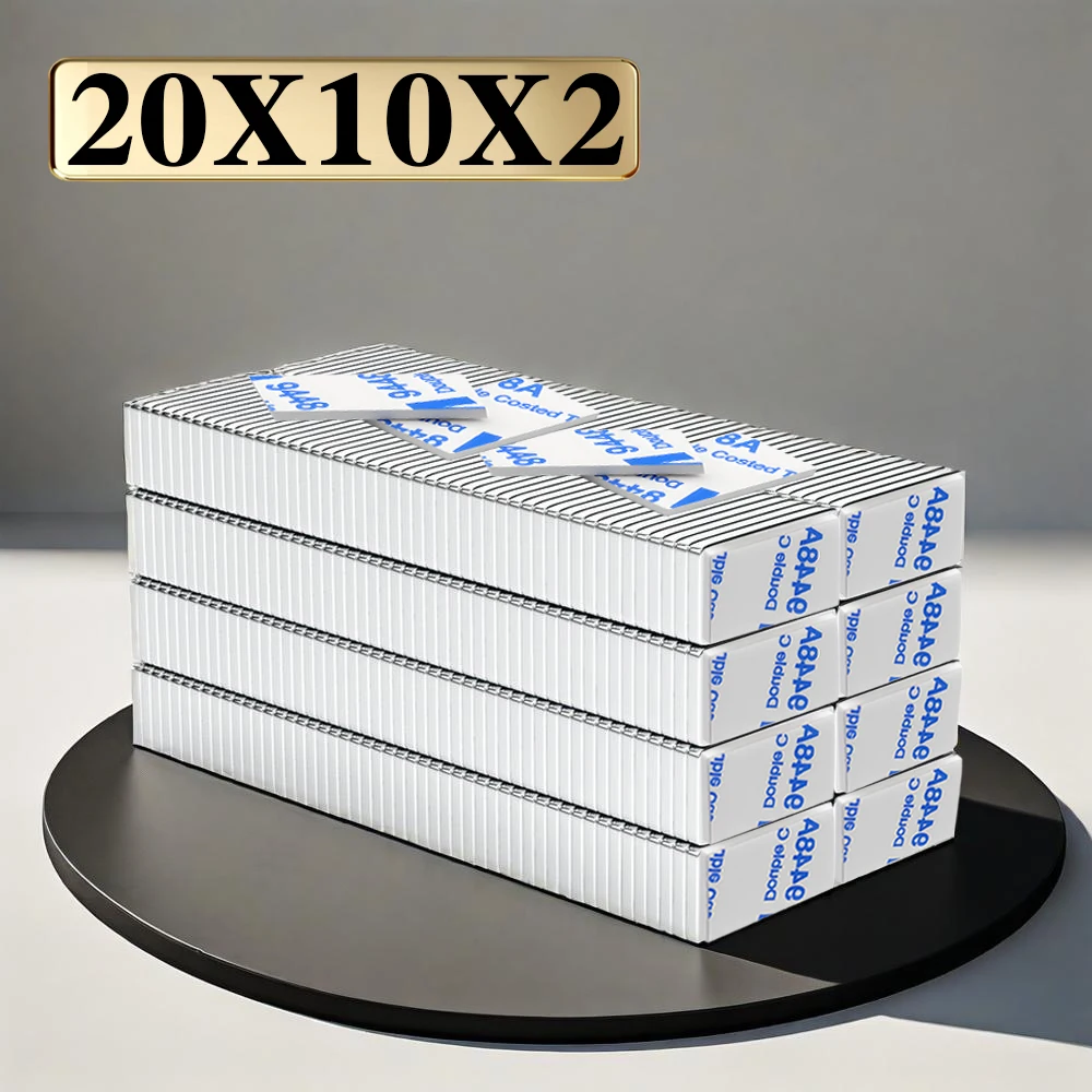 20x10x2mm  Super Powerful Block Neodymium Magnet  With double-sided adhesive Magnet N35 Strong Permanent Magnetic imanes