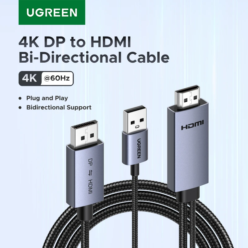 UGREEN DP-HDMI двунаправленный кабель-адаптер 4K 60 Гц видео-аудиокабель для переключателя ноутбука PS5/4 Dolby версия HDCP1.4