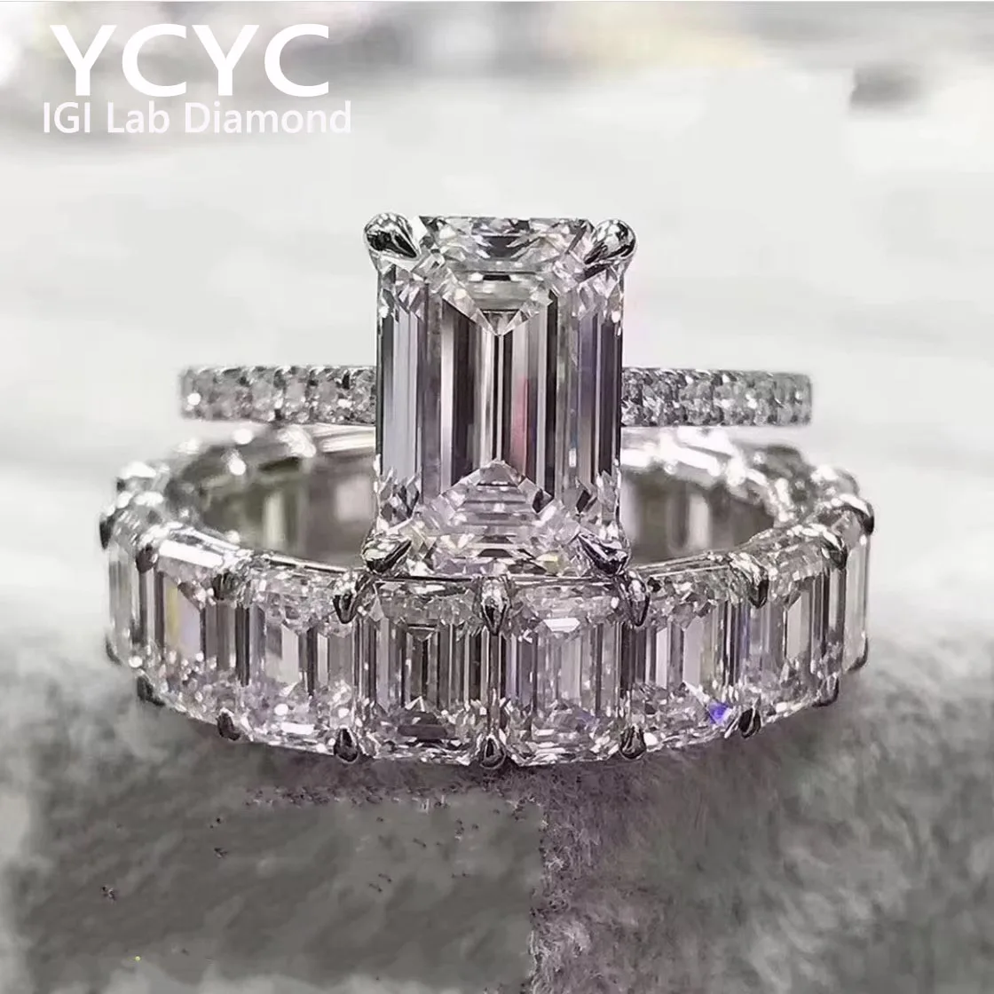 Luxurious 14 White Gold Emerald Lab Grown Diamond a Set Of Ring  Engagement Ring 5Ct DE VS1 VVS1 Wedding Ring For Lad