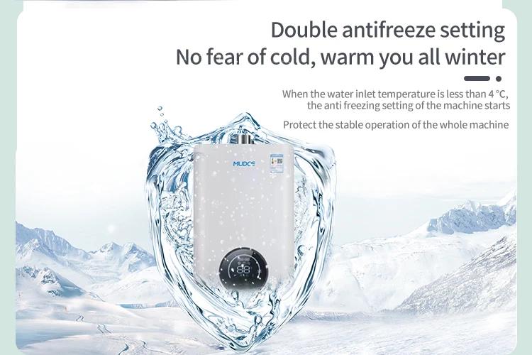 سخان مياه متطور 10L-16L رمادي فاتح بدون خزان، تحكم عالي الكفاءة بشاشة لمس LED مع تقنية التسخين الفوري