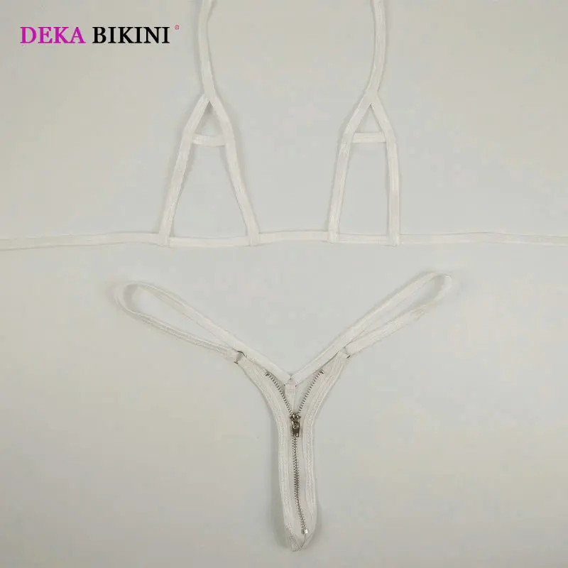 DEKA Thongs Swimwear Women Zipper Bikini Set Open Crotch Hollow Out Swimsuit Extreme Erotic Underwear Lingerie Costum