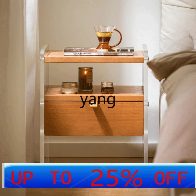 

LMM Acrylic Solid Wood Bedside Cabinet Simple Small Apartment Bedside Storage Cabinet