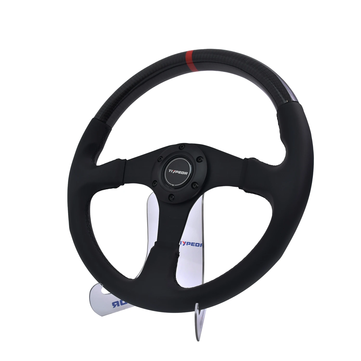 Tiypeor Leather Racing 350mm Carbon Fiber High Quality Car Steering Wheel Flat Dish 6 Bolt Carbon Fiber Steering Wheel