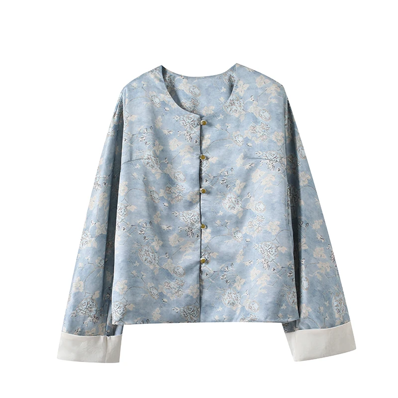   신상 중국 스타일 아우터웨어 여성용 라운드 넥 루즈핏 새틴 원단 가을 신상 패셔너블 코트