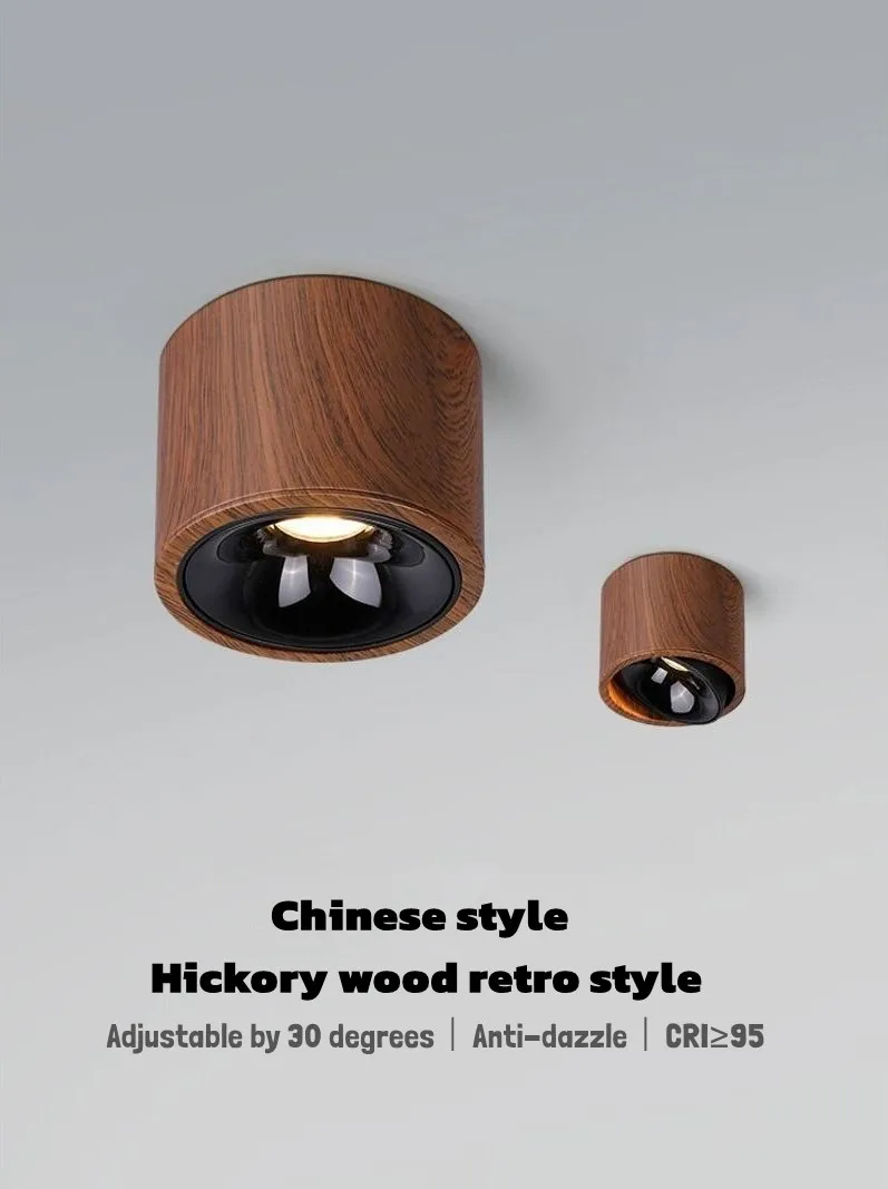 

New Type LED Spotlight - Chinese Ancient Style Walnut Wood Surface Installation Anti-glare Spotlight with Adjustable Angle 5W7W