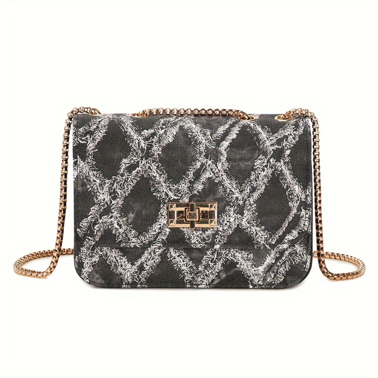 

Luxury Quilted Crossbody Bag, Fashion Women's Chain Shoulder Bag, Chic Mini Textured Handbag, With Metallic Clasp