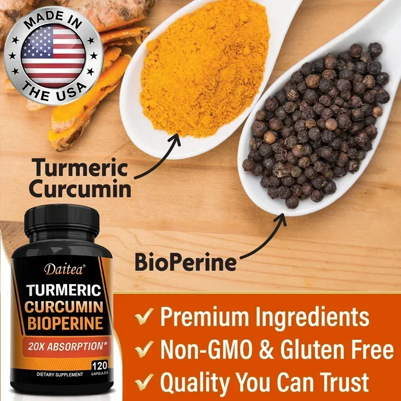 Curcumina de cúrcuma con bioperina 95%-mejor absorción, suplemento de soporte Natural para las articulaciones, extracto de hierbas veganas antiinflamatorio