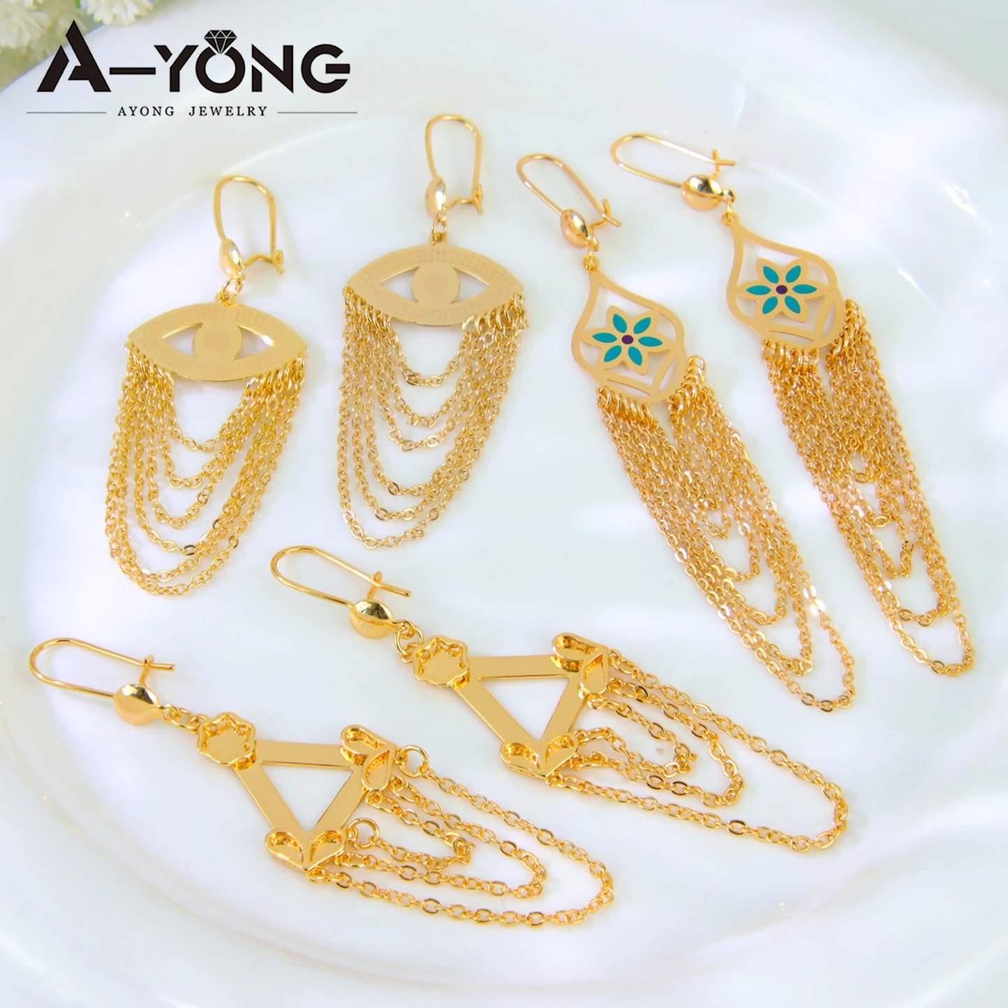 Bohemian Tassel Dangle Long Earrings for Women 21k Gold Plated Italian Lady Fashion Drop Earring Algerian Dubai Wedding Jewelry