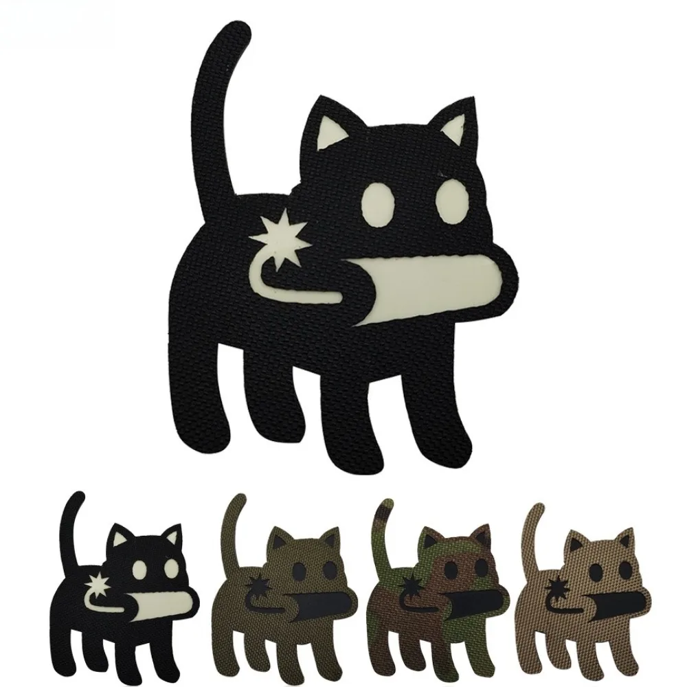 1pc Laser Cutting IR Night Light Cat Cartoon Hook&Loop Badge Outdoor Bag Cute Sticker